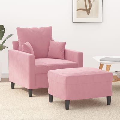 vidaXL - Fauteuil - met - voetenbank - 60 - cm - fluweel - roze