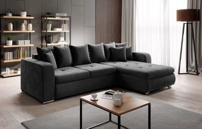 Hoekbank Fador Compacto Velvet Donkergrijs - Hoeksalon met bedfunctie - universele lounge opstelling links of rechts - hoekzetel zetelsenbedden