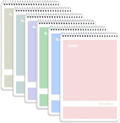 Steno Blokken Rechthoekig (6-Pack) - 6x9 Inch - Gereguleerd Schrijven - 6 Kleuren Notitieblokken voor School en Werk
