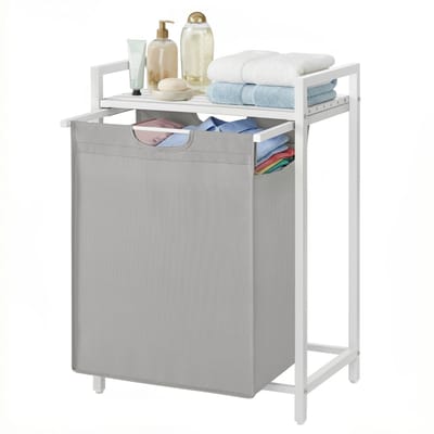 VASAGLE - Wasmand - Wasmand met Opbergvak - Wassen Zak - Stevig Oxford Weefsel en Metalen Frame