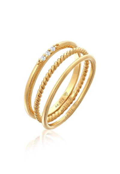 Elli - Ring - Dames Stapelen Basis Set van 3 met Zirkonia Kristallen in 925 Sterling Zilver - Dames