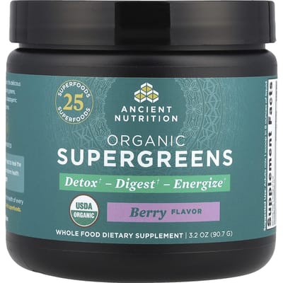 Ancient Nutrition, Supergreens biologiques, baies, 94 g (90,7 g)