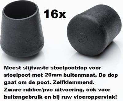 Stoelpootdoppen (16 stuks) voor 20mm buis ronde stoelpootdop voor ronde poot omdop zware kwaliteit zeer stevig slijtvast pootdoppen