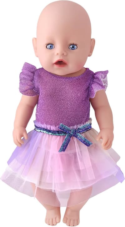 Mooie glitterjurk voor de pop - Paars - Poppenkleertjes voor Pop 43 cm - Geschikt voor o.a. Baby Born - Glitter