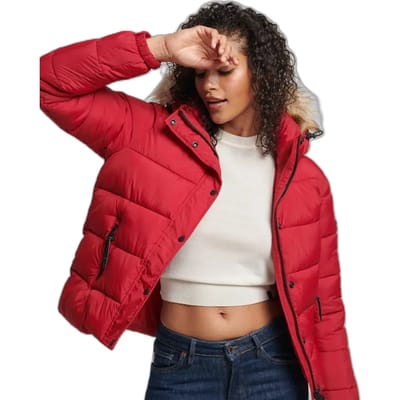 Superdry Korte Tussenlaagjas met Capuchon Rood Grootte: 36
