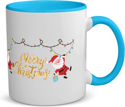 Akyol - kerst mok merry christmas 2 kerstmannen koffiemok - theemok - blauw - Kerstmis - kerst beker - winter mok - kerst mokken - christmas mug - kerst cadeau - 350 ML inhoud