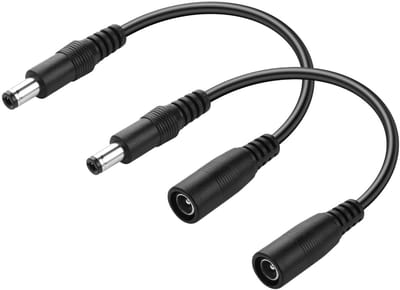 Power Extension Kabel 2 Stuks DC 5.5 mm x 2.5 mm naar DC 5.5 mm x 2.1 mm - Korte Kabel voor LED Strip, Monitor en Camera (15 cm)