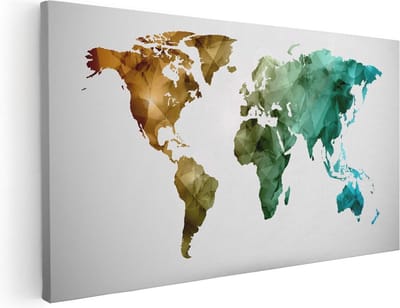 Artaza Canvas Schilderij Wereldkaart - 40x20 cm - Klein - Wanddecoratie Wereldkaart - Muurdecoratie Geometrisch - Schilderijen Op Canvas