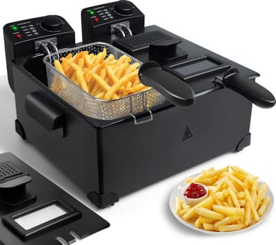 Aigostar Feast - Dubbele Friteuse - 2x 3L - 2x 1800W - Koude Zone - 1,8 kg Friet - Zwart
