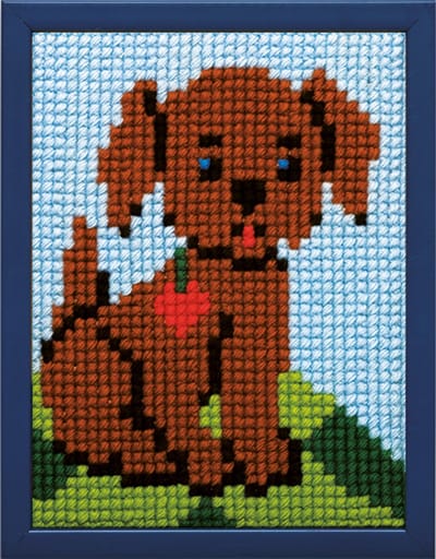 Pako kinder borduurpakket kruissteek - jong hondje- geprint stramien- 027.027 -DIY kids kit