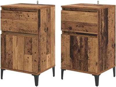 Nachtkastjes set - Slaapkamer meubels - Praktische opslag - Industriële look - 40 x 35 x 39 cm - Oud hout