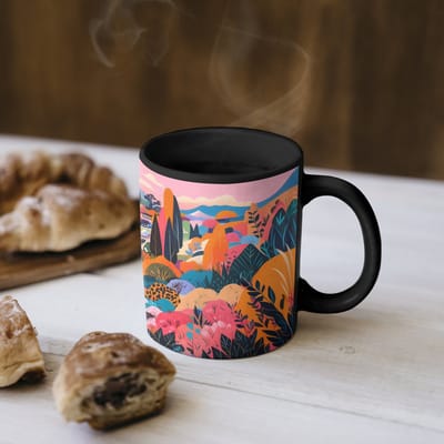 Magische Mok - Foto op Warmte Mokken - Koffiemok - Witte bergtop - Modern - Kleurrijk - Magic Mok - Beker - 350 ML - Theemok