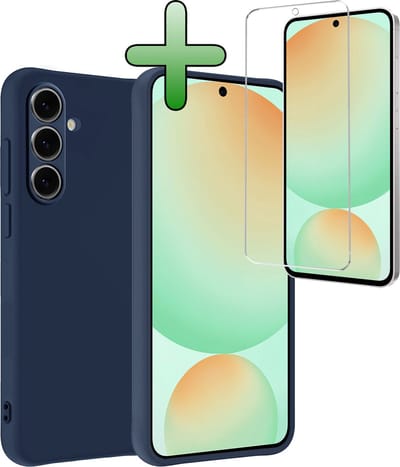 Hoesje Met Screenprotector - Geschikt voor Samsung Galaxy S24 FE - Sterk & Shockproof - Back Cover - Siliconen Case - Telefoon Hoes - Donkerblauw