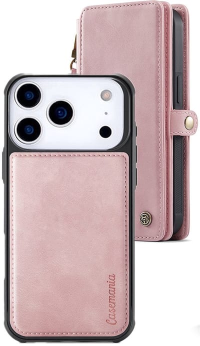 CaseMania Bookcase hoesje geschikt voor iPhone 17 Pro - Effen Roze - Kunstleer - XXL Bergruimte - Portemonnee met 10 Vakjes voor Pasjes