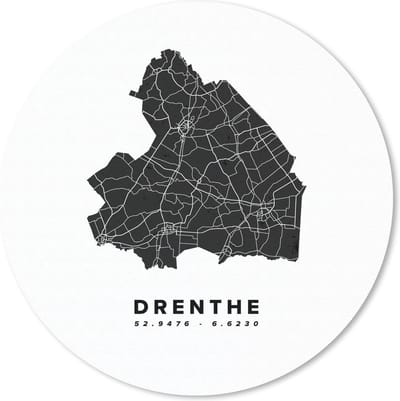 Muismat rond 20x20 cm - Mousepad Drenthe - Plattegrond - Nederland - Ronde muismatten - Stadskaart