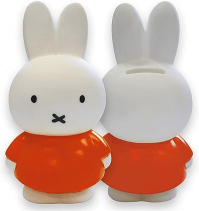 Nijntje spaarpot oranje/wit - 12 cm - kunststof - met opening - Dieren/konijnen