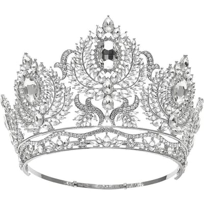 Grand Diadème Baroque Strass Cristal Tiara pour Reine Mariée Mariage Bijoux de Tête Grande Couronne Concours Coiffe de Mariée white