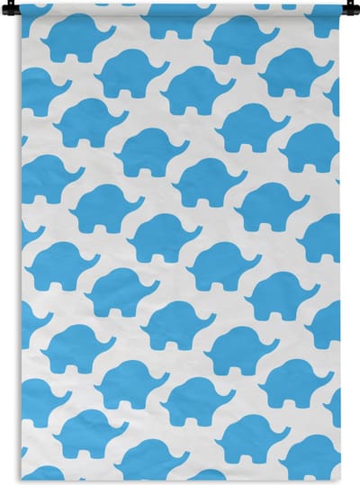 Wandkleed - Wanddoek - Blauw - Olifant - Design - 60x90 cm - Wandtapijt