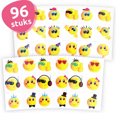 Isa's Friends® - Tattoo's kinderen 96 stuks - Uitdeelcadeau Smileys - Traktatie - Tijdelijke tattoo - Plak tattoo's - - Uitdeelcadeautjes voor Kinderen