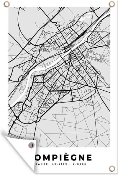 Muurdecoratie Compiègne - Plattegrond - Frankrijk - Kaart - Stadskaart - 120x180 cm - Tuinposter - Tuindoek