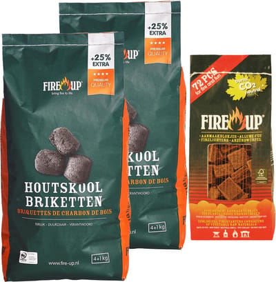 BBQ starterspakket - houtskool briketten 10 kilo - barbecue aanmaakblokjes 72x