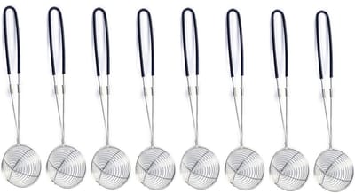 NBAP® Fondue Zwarte Zeefjes Set Van 8 Stuks - Zeef Voor Fondue - Fonduezeefjes - Fondueset - Hotpot Netjes - Lepel met Handvat voor Soep voor Hotpot - Zeef voor Soep - Zilver