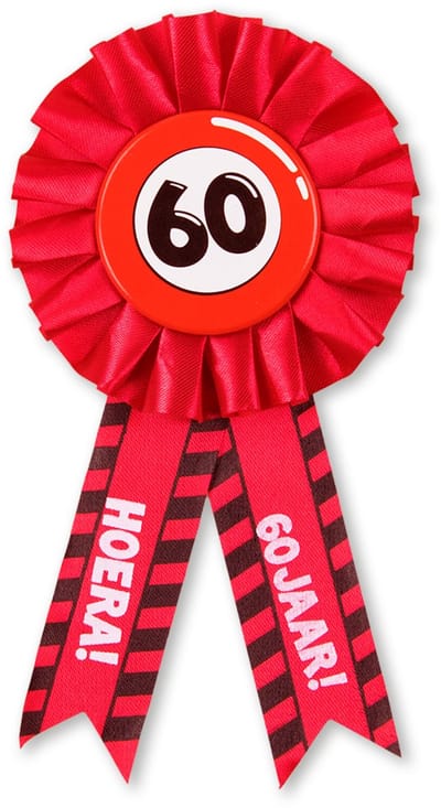 Q2P - 60 Jaar Rozet - Verjaardag Versiering - Verkeersbord - Feest - Buttons - Rosette - Versiering