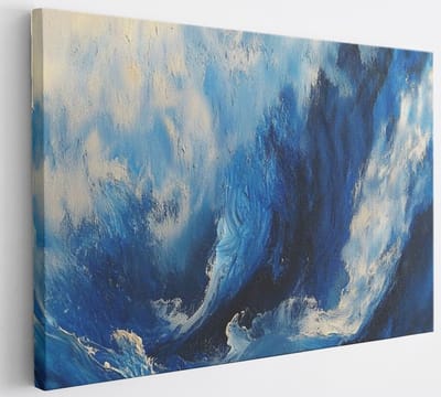 Saammp Canvas Schilderij - Wit - Blauwe kunst - Abstracte - 40x30 - Foto op canvas - Wanddecoratie - Muurdecoratie Woonkamer - Kantoor Decoratie