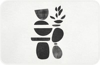 Badmat 60x40 cm - Antislip - Japandi - Zwart - Abstract - Badmatten voor badkamer - Badkamermat - Douchemat - Badkamer mat