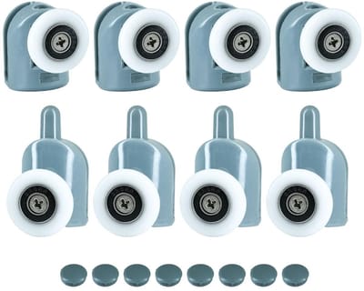 Dailygoods- Douchedeurrollen Set van 8 - 25 mm Wielen - Kunststof/Nylon/Roestvrij Staal - Geluidsarm - Slijtvast - Kogellagers voor Soepel Schuiven - Douchewielen