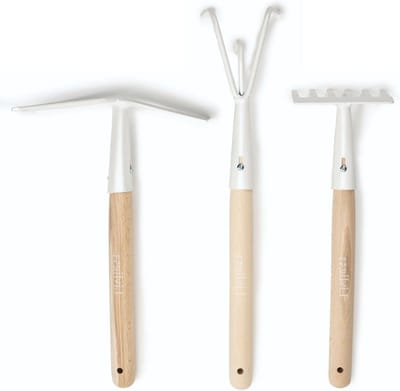 Tu gereedschap set - 3-delig - witte klauwrake en vork - stijlvolle tuinaccessoires - ShopVlot