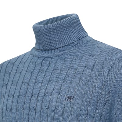 Cappuccino Italia - Heren Trui Pullover Aosta Cable - Blauw - Maat M