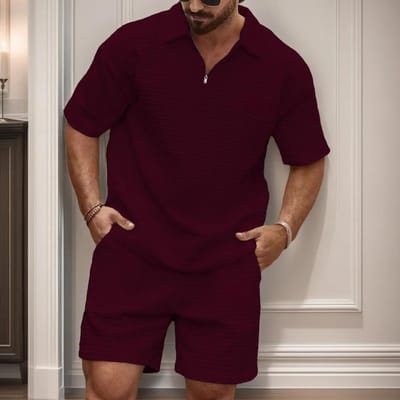Nouveau ensemble de sport décontracté, tendance et confortable pour homme, à carreaux gaufrés avec lettres et col à revers, ensemble deux pièces printemps et été 6XL gray