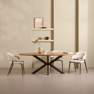 Eettafel Culemborg - Houtlook/Metaal - Mango/Zwart - 220x77x120 cm (BxHxD) - Ovale Tafel - Zwarte Spinpoot