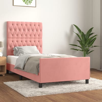 vidaXL - Bedframe - met - hoofdeinde - fluweel - roze - 90x190 - cm
