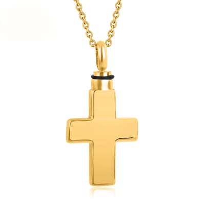Quiges - RVS - Ashanger - Urn - Gouden - kruis - Met - Verstelbare - Ketting - 46 - 52cm - Asketting - As sieraad - SLSA036
