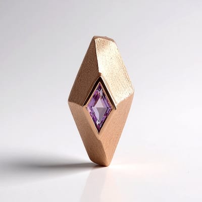 Cavill - Zilveren Hanger Roséverguld - 0,718 ct Lavendel Amethist Fancy Slijpsel - Geometrische Ruit 26x13 mm - Luxe Dames Sieraad