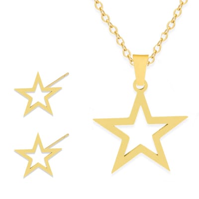 Cadeau Ketting & Oorbellen set met Ster - Roestvrij Staal - Goudkleurig - Cadeau Sieraad op Kaartje - Pax Amare