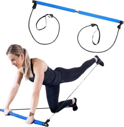 AJ-Sports Pilates Bar - Pilates Stick - Yoga stok - Pilates set - Weerstandsbanden - Resistance bands - Fitness - Yoga - Pilates - Blauw