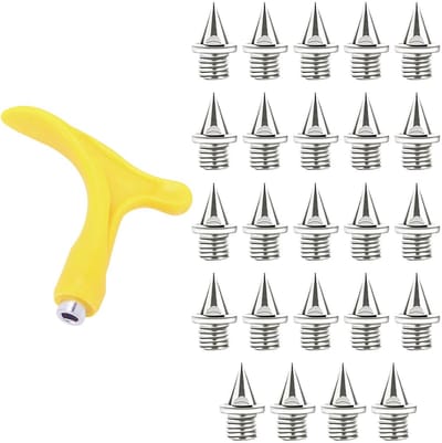 24 stuks spikes voor atletiek, 6,4 mm roestvrij staal, spike-nagels met spikesleutel, reservespikes voor spikeschoenen, geschikt voor wedstrijden, training, crosshardlopen, sprint, speerworp