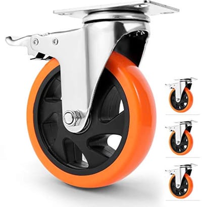 Zwenkwielen Heavy Duty 5-inch met 1400Lbs laadvermogen en dubbele vergrendeling - Duurzame polyurethaan wielen voor meubels en karren, set van 4