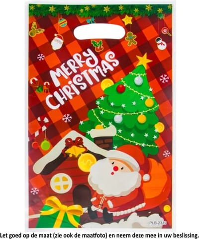 10x Uitdeelzakjes Kerstman 16.5 x 25 cm - Cellofaan Plastic Traktatie Kado Zakjes - Snoepzakjes - Koekzakjes - Koekje - Merry Christmas - Santa Claus - Kerstman - Sneeuw - Kerstboom - Cadeautjes - Kado - Kerst