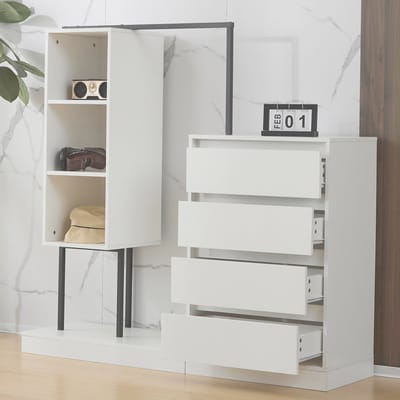 Kledingkast Set Wit Met Lades - 140x40x135 cm Bijkast Kledingrek Halmeubel
