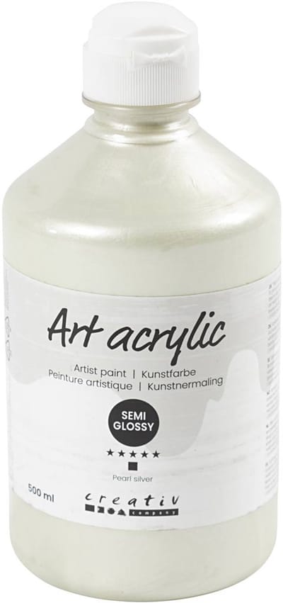 Acryl Verf, semi-glanzend, dekkend, pearl silver, 500 ml/ 1 fles