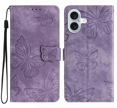 Coverup Hoesje - Geschikt voor iPhone 17 Hoesje - Coverup Vlinders Book Case - Paars