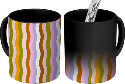 Magische Mok - Foto op Warmte Mokken - Koffiemok - lijnen - Golven - Pastelkleuren - Patroon - Magic Mok - Beker - 350 ML - Theemok