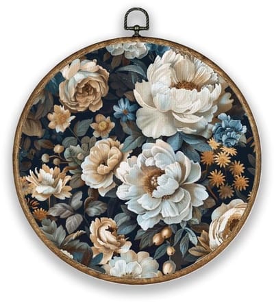Dailygoods- Muurkunst Ronde Pioenrozen - Wanddecoratie Hout
