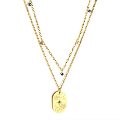 Planet Pink - Ketting gelaagd diamanten en hanger handen goud - Stainless Steel - Roestvrij Staal rvs - Waterproof