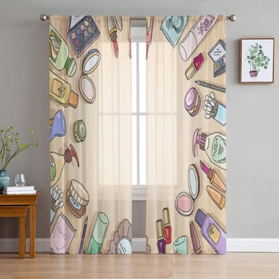 Cosmetica Handgetekend Transparant Gordijn Voor Woonkamer Modern Voile Tule Raamgordijnen Voor Slaapkamer Keuken Gordijnen 135W x 114H(cm) white