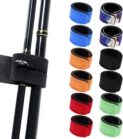 Set van 12 Vissersaccessoires - Velcro Straps in 6 Kleuren, 30 cm, Elastische Vissersbanden voor Eenvoudige Bevestiging en Organisatie